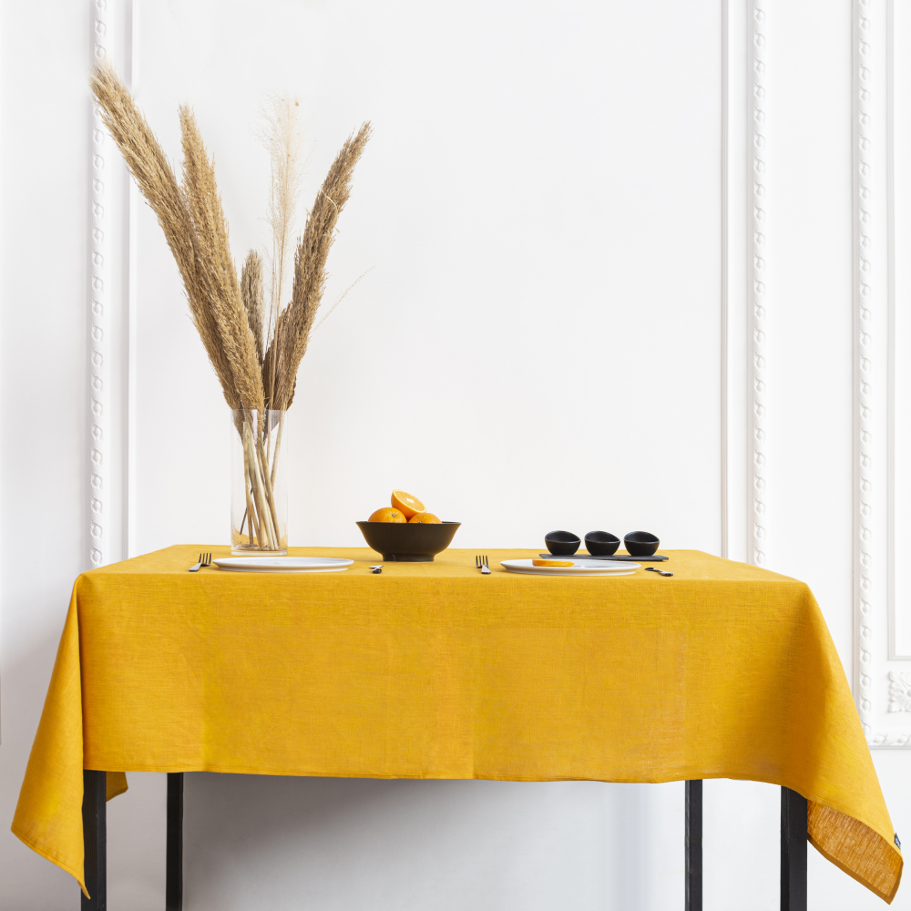 Tablecloth „Linen yellow“. Linen tablecloths, 140x140 cm, 140x300 cm