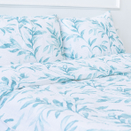 Cotton seersucker bedding set „Ceylon“. Bedding sets with plants, 140x200 cm, 160x200 cm. Fresh and modern bedding design with a leafy print.