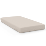 Cotton Bed Sheet „Classic seashell“, 150x220 cm. Seashell-colored bedsheet neatly fitted on a mattress.