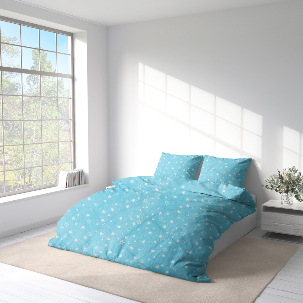 Children’s Bedding Set „Blue Stars“. Kids bedding, 140x200 cm, 160x200 cm
