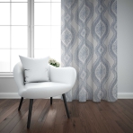 Day curtains “Trellis”, 140x260 cm. Elegant light blue curtain featuring detailed dark blue ornament pattern