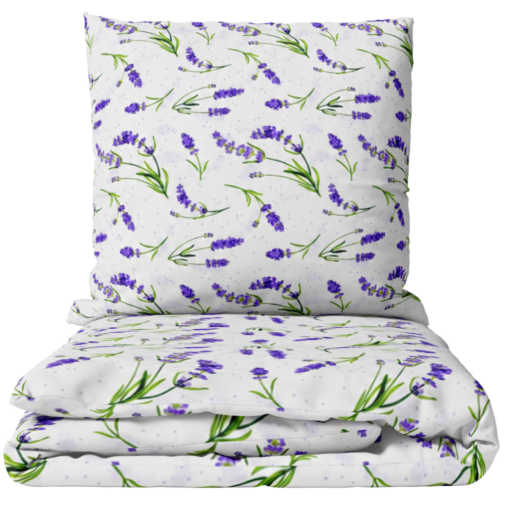 Double duvet cover sets „Lavender Breeze“. Bedding sets with plants, 200x200 cm, 200x220 cm. White bedding set with purple lavender and green stem pattern Double duvet cover sets „Lavender Breeze“. Bedding sets with plants, 200x200 cm, 200x220 cm. White bedding set with purple lavender and green stem pattern