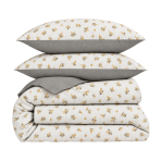 Seersucker bedding set „Sonnet“. Microfiber bedding sets, 200x200 cm, 200x220 cm. Bedding set with small yellowish blossom sprigs on an off-white background.