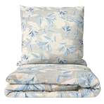 Cotton seersucker bedding set „Ice Lily“. Gray bedding sets, 140x200 cm, 160x200 cm, 200x200 cm, 200x220 cm, 220x240 cm. A light-colored floral pattern with blue and gray accents, giving an elegant and fresh appearance.