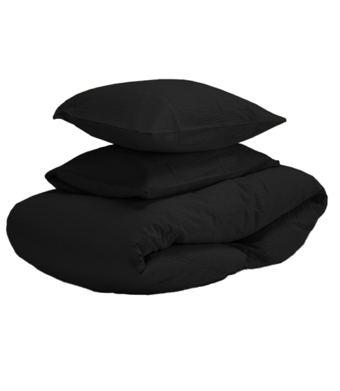 Cotton seersucker bedding set „Kora Black“. Cotton bedding sets