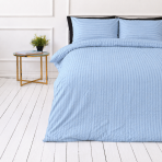 Cotton seersucker bedding set "Kora Dusty Blue". Bedding sets 155x200, 140x200 cm, 150x200 cm, 160x200 cm, 180x200 cm, 200x200 cm, 200x220 cm, 220x240 cm. Blue bedding set with wavy surface and black accents.
