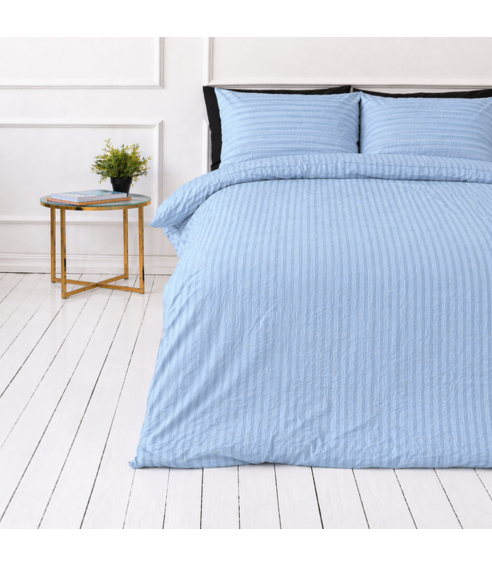 Cotton seersucker bedding set "Kora Dusty Blue". Cotton bedding sets