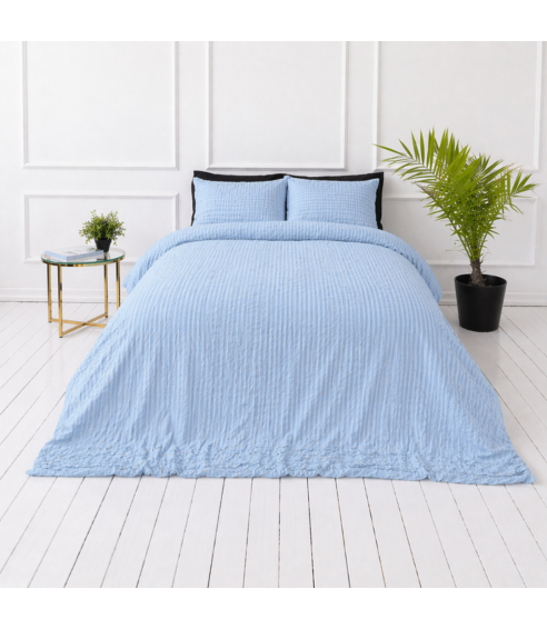 Cotton seersucker bedding set "Kora Dusty Blue". Cotton bedding sets