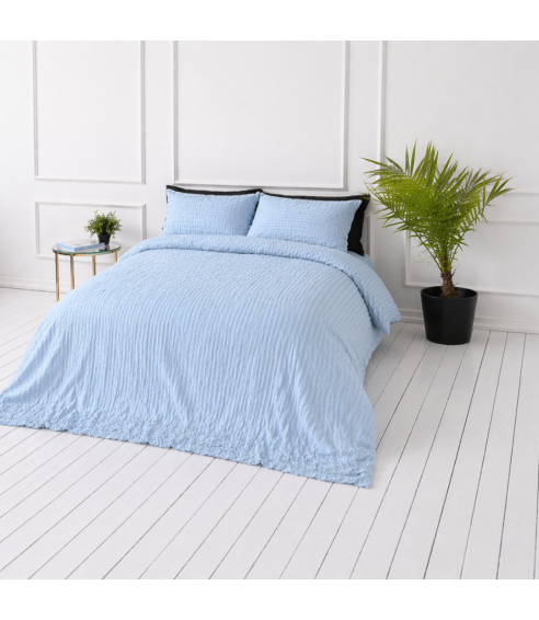 Cotton seersucker bedding set "Kora Dusty Blue". Cotton bedding sets