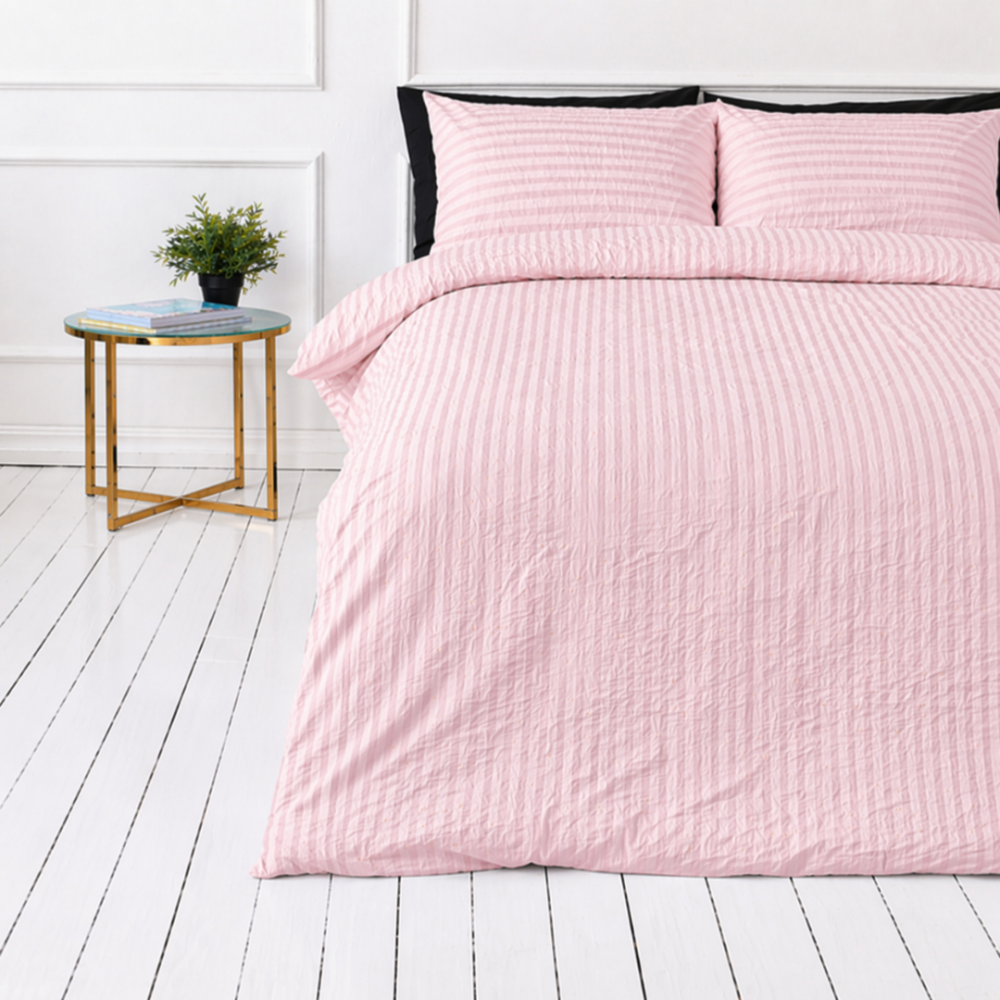 Cotton seersucker bedding set "Kora Dusty Rose". Seersucker bedding sets, 140x200 cm, 150x200 cm, 160x200 cm, 180x200 cm, 200x200 cm, 200x220 cm. Soft pink cotton bedding set for minimalist interior