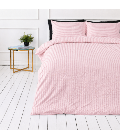 Cotton seersucker bedding set "Kora Dusty Rose". Cotton bedding sets