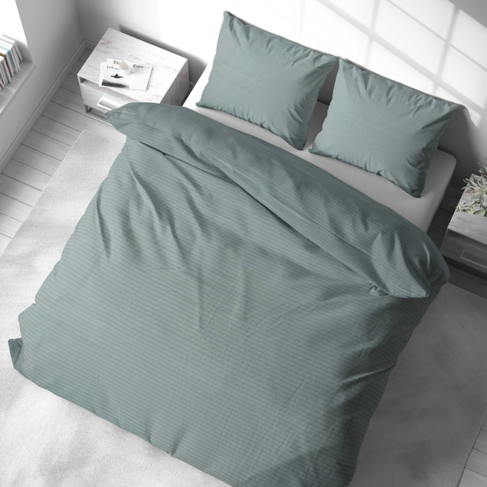 Cotton seersucker bedding set "Kora Jade". Bedding sets 155x200, 140x200 cm, 150x200 cm, 160x200 cm, 180x200 cm, 200x200 cm, 200x220 cm. Muted gray-green bedding set without distinct pattern