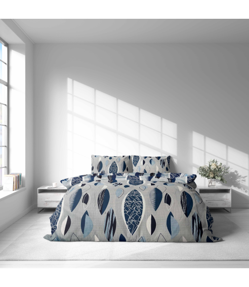 Cotton seersucker bedding set „Kora Indigo Drift“. Cotton bedding sets