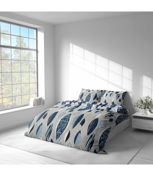 Cotton seersucker bedding set „Kora Indigo Drift“. Cotton bedding sets