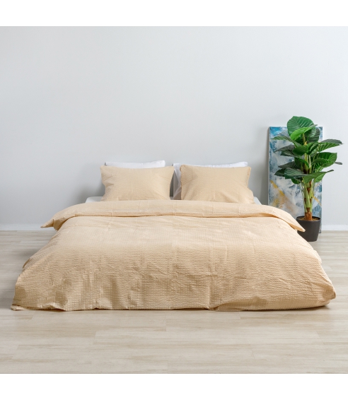 Cotton seersucker bedding set „Kora Peach“. Cotton bedding sets