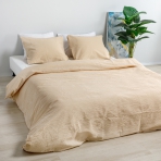 Cotton seersucker bedding set „Kora Peach“. Orange bedding sets, 140x200 cm, 160x200 cm, 200x220 cm. Soft sand-toned bedding set for a cozy sleep.