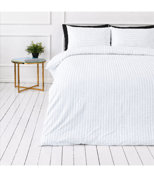 Cotton seersucker bedding set „Kora White“. Cotton bedding sets