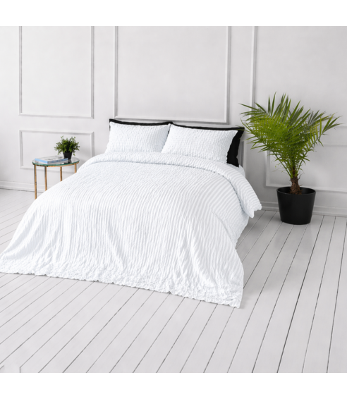 Cotton seersucker bedding set „Kora White“. Cotton bedding sets