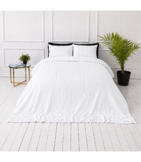 Cotton seersucker bedding set „Kora White“. Cotton bedding sets