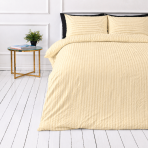 Cotton seersucker bedding set „Kora Yellow“. Bedding sets 155x200, 140x200 cm, 150x200 cm, 160x200 cm, 180x200 cm, 200x200 cm, 200x220 cm, 220x240 cm. Cream-colored bedding perfect for cozy sleep.