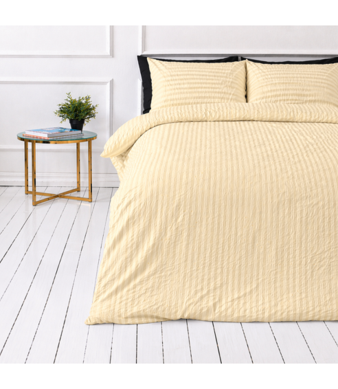 Cotton seersucker bedding set „Kora Yellow“. Cotton bedding sets