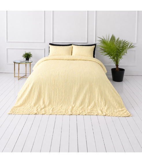 Cotton seersucker bedding set „Kora Yellow“. Cotton bedding sets