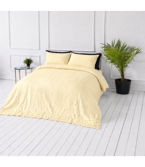 Cotton seersucker bedding set „Kora Yellow“. Cotton bedding sets