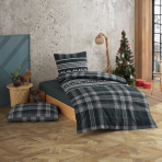 Christmas Bedding Set “Noelle”. Flannel bedding sets, 200x200 cm, 200x220 cm. Winter bedding with a tree decoration in the background – perfect for the season.