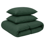 Linen bedding set „Linen Dark Green“. Bedding sets 150x200, 140x200 cm, 150x200 cm, 160x200 cm, 180x200 cm, 200x200 cm, 200x220 cm, 220x240 cm. The bed is covered in dark green linen with two pillows in a light interior. Linen bedding set „Linen Dark Green“. Bedding sets 150x200, 140x200 cm, 150x200 cm, 160x200 cm, 180x200 cm, 200x200 cm, 200x220 cm, 220x240 cm. The bed is covered in dark green linen with two pillows in a light interior.