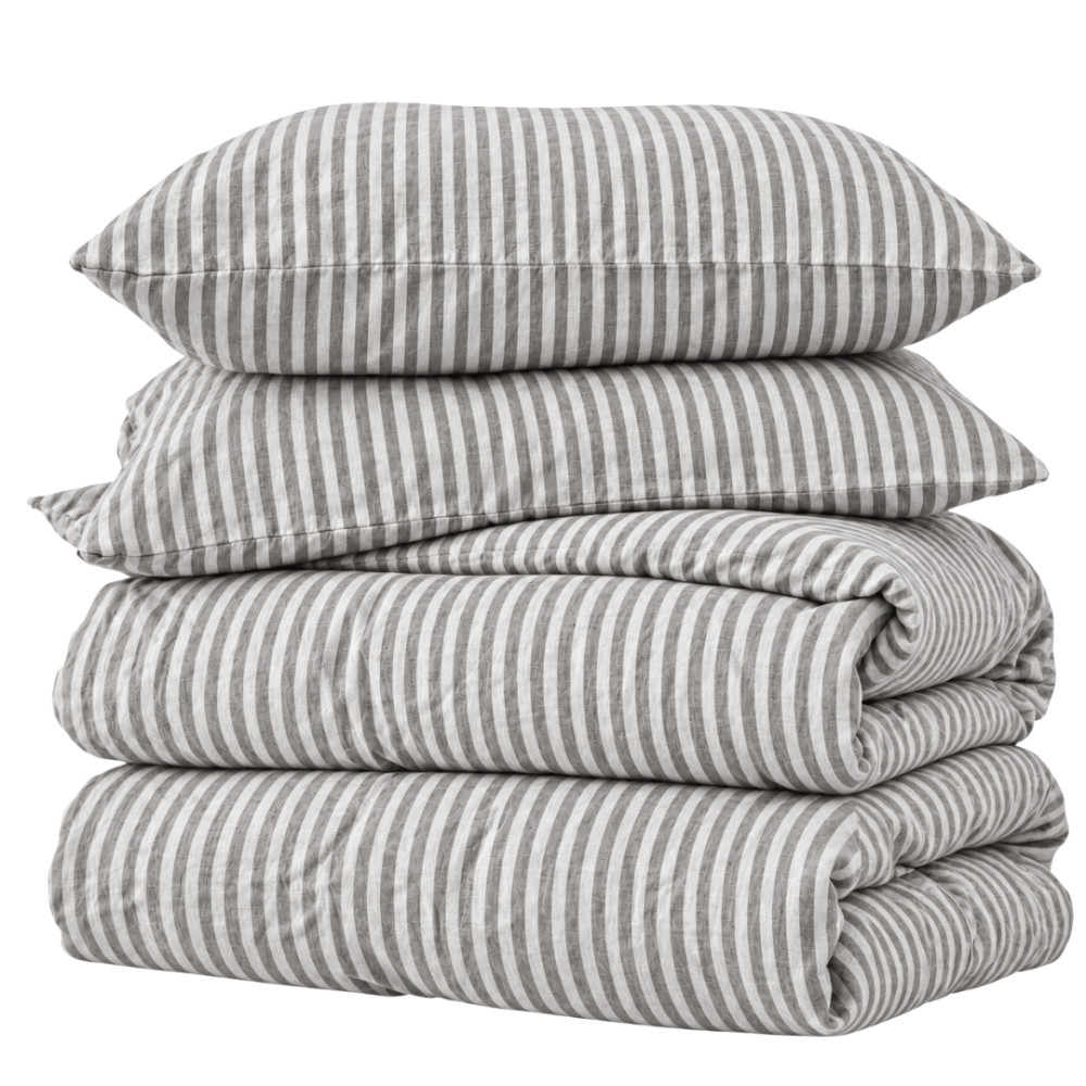 Linen Bedding Set „Linen Grey Stripes“. Bedding sets 150x200, 140x200 cm, 150x200 cm, 160x200 cm, 180x200 cm, 200x200 cm, 200x220 cm, 220x240 cm. Grey and white bedding set with fine vertical stripes. Linen Bedding Set „Linen Grey Stripes“. Bedding sets 150x200, 140x200 cm, 150x200 cm, 160x200 cm, 180x200 cm, 200x200 cm, 200x220 cm, 220x240 cm. Grey and white bedding set with fine vertical stripes.
