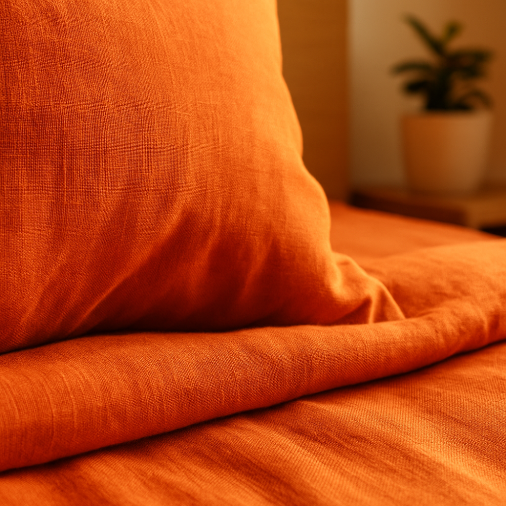 Linen Bedding Set “Linen Orange”. Bedding sets 155x200, 140x200 cm, 150x200 cm, 160x200 cm, 180x200 cm, 200x200 cm, 200x220 cm, 220x240 cm