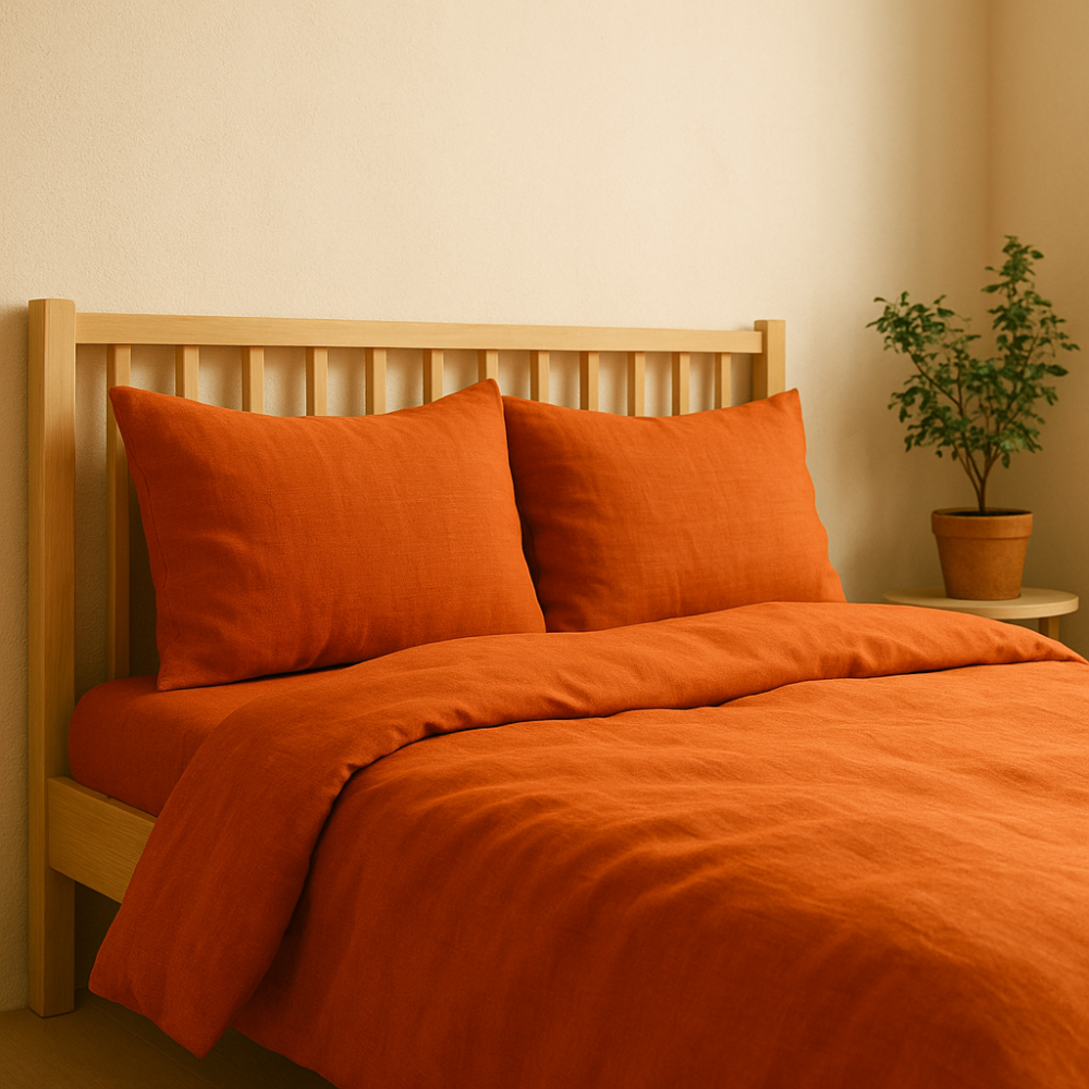 Linen Bedding Set “Linen Orange”. Bedding sets 155x200, 140x200 cm, 150x200 cm, 160x200 cm, 180x200 cm, 200x200 cm, 200x220 cm, 220x240 cm