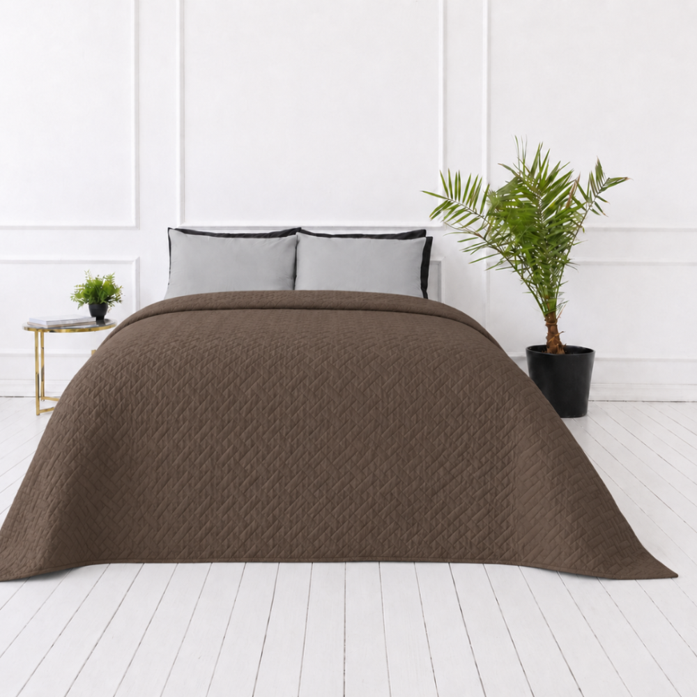 Bedspread “Bedspread Brunette”. Blankets, 210x240 cm. Chocolate brown bedspread with a subtle geometric embossed texture Bedspread “Bedspread Brunette”. Blankets, 210x240 cm. Chocolate brown bedspread with a subtle geometric embossed texture