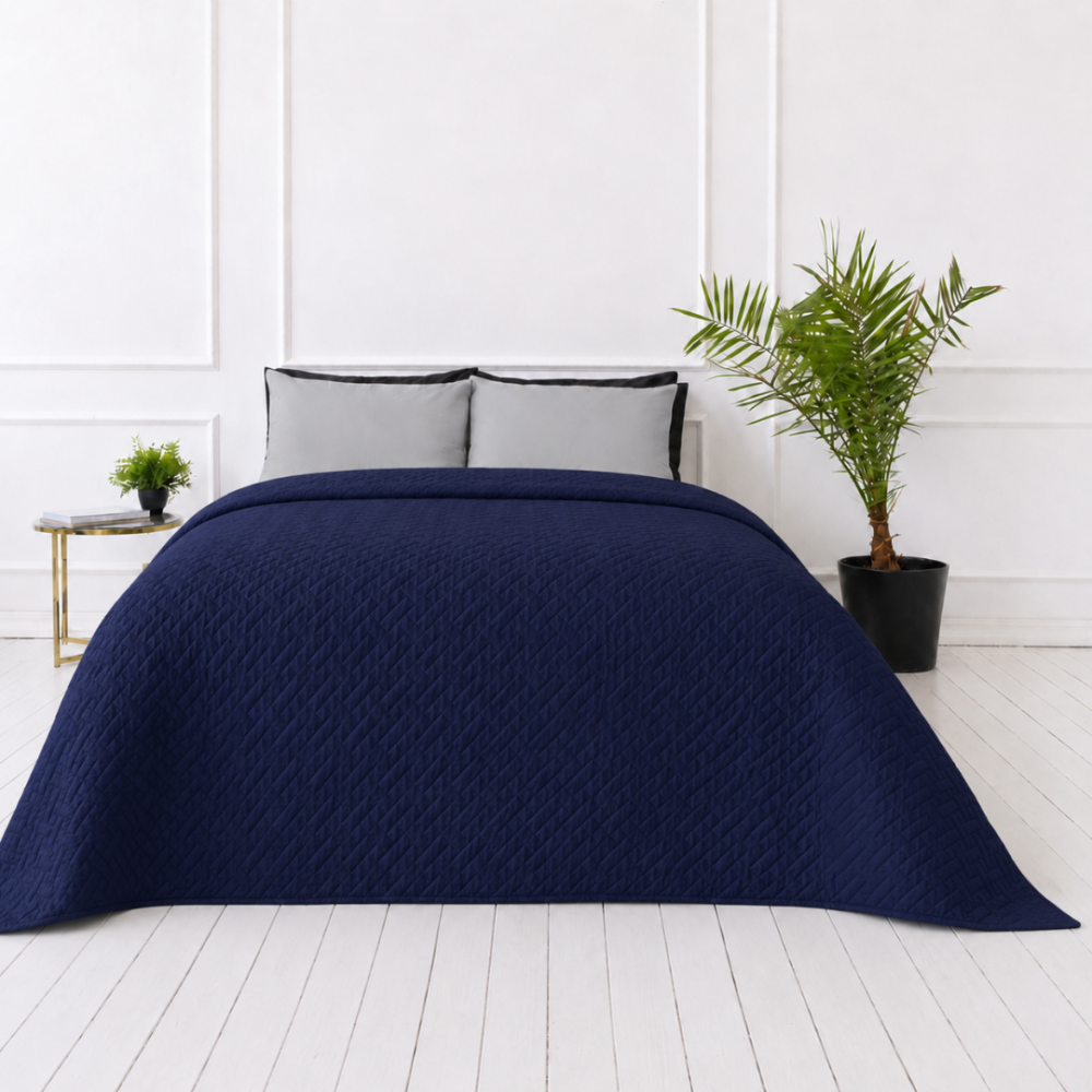 Bedspread “Bedspread Navy”. Blankets, 210x240 cm. Dark blue bedspread with a subtle geometric embossed surface