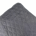 Bedspread “Timeless Lines”. Blankets, 195x225 cm. Elegant dark gray bedspread with a fine white line pattern, spread out to showcase its soft, quilted texture.