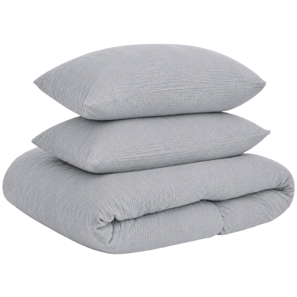 Muslin bedding set „Grey muslin“. Bedding sets, 200x200 cm, 200x220 cm. Light grey muslin bedding set with a crinkled texture Muslin bedding set „Grey muslin“. Bedding sets, 200x200 cm, 200x220 cm. Light grey muslin bedding set with a crinkled texture