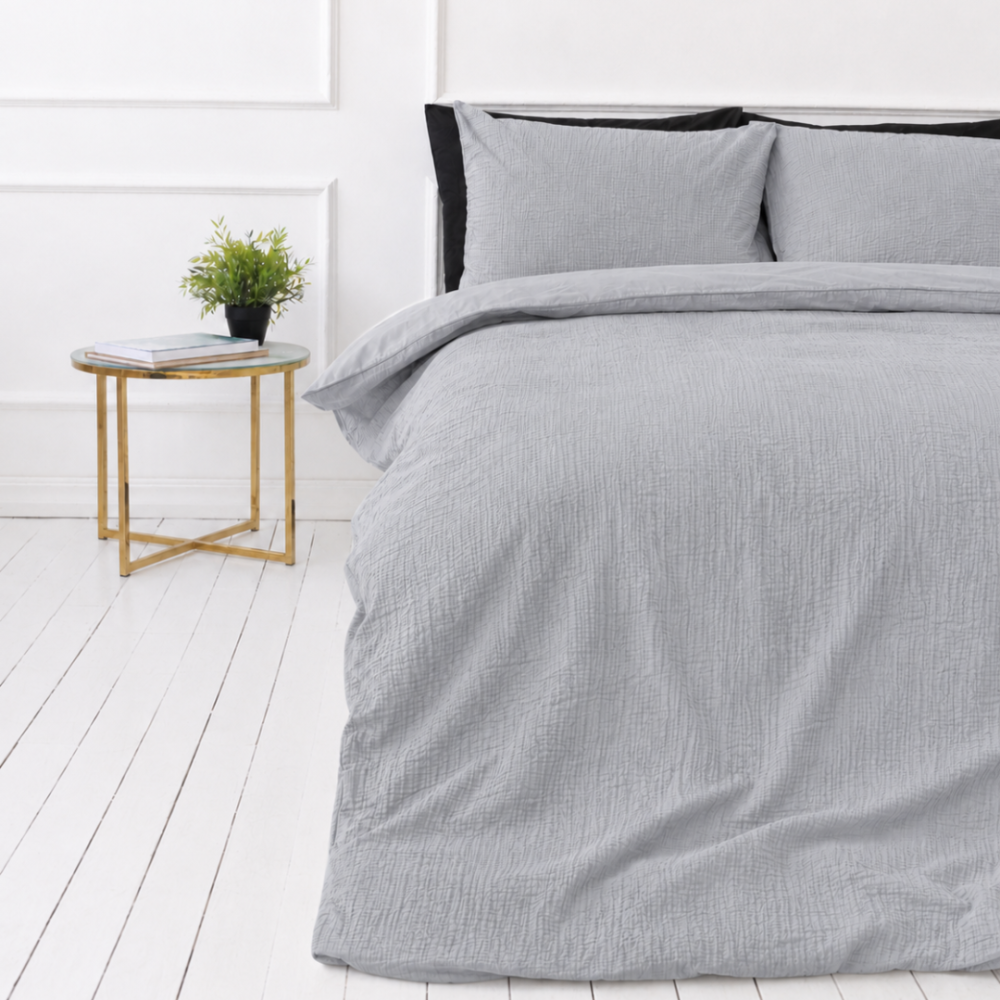 Muslin bedding set „Grey muslin“. Bedding sets, 200x200 cm, 200x220 cm. Solid silver grey bedding made from textured muslin Muslin bedding set „Grey muslin“. Bedding sets, 200x200 cm, 200x220 cm. Solid silver grey bedding made from textured muslin