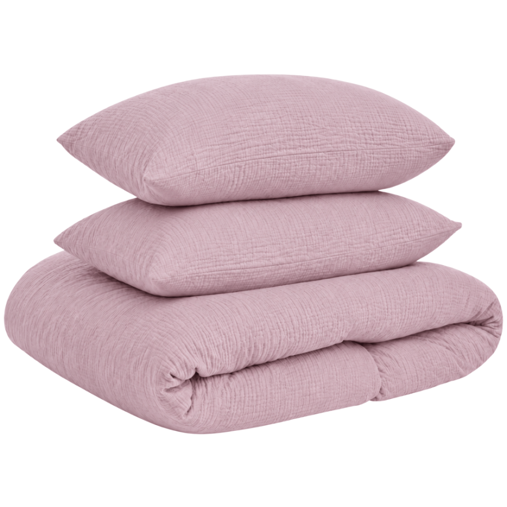 Muslin bedding set „Rose muslin“. Bedding sets, 140x200 cm, 150x200 cm, 160x200 cm. Muted pink bedding set with a finely crinkled texture. Muslin bedding set „Rose muslin“. Bedding sets, 140x200 cm, 150x200 cm, 160x200 cm. Muted pink bedding set with a finely crinkled texture.