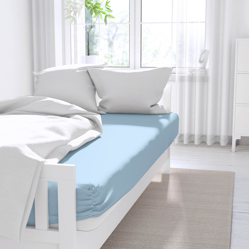 Fitted Sheet „Blizzard“. Fitted sheets 160x200, 80x200 cm, 90x200 cm, 140x200 cm, 160x200 cm, 180x200 cm. Blue fitted sheet for comfortable sleep