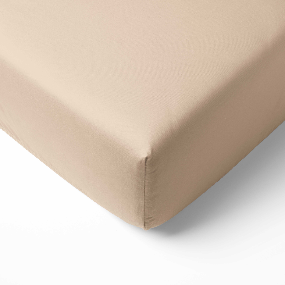 Fitted Sheet „Frappe“, 90x200 cm, 140x200 cm, 160x200 cm, 180x200 cm. Natural sand tone minimalist bed sheet