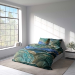 Bedding Set „Artgreen“. Green bedding set, 140x200 cm, 150x200 cm, 160x200 cm, 180x200 cm. Bedroom textiles in green and blue shades