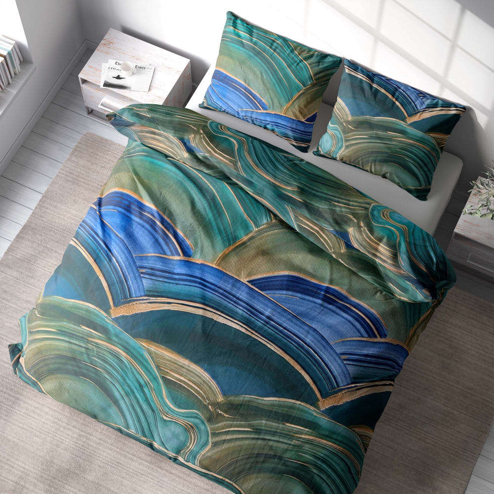 Bedding Set „Artgreen“. Green bedding set, 140x200 cm, 150x200 cm, 160x200 cm, 180x200 cm. Green bedding with artistic patterns