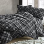 Bedding Set „Ask Flannel“. Flannel bedding sets, 140x200 cm, 200x200 cm, 200x220 cm. Elegant black bedding set with a modern white squares design for a stylish, minimalist look.