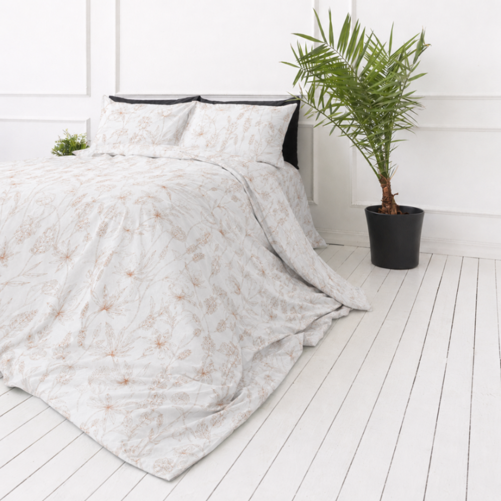 Bedding Set „Aubrielle“. Bedding sets 155x200, 140x200 cm, 150x200 cm, 160x200 cm, 180x200 cm, 200x200 cm, 200x220 cm, 220x240 cm. Soft-toned bedding set with botanical contour motifs Bedding Set „Aubrielle“. Bedding sets 155x200, 140x200 cm, 150x200 cm, 160x200 cm, 180x200 cm, 200x200 cm, 200x220 cm, 220x240 cm. Soft-toned bedding set with botanical contour motifs