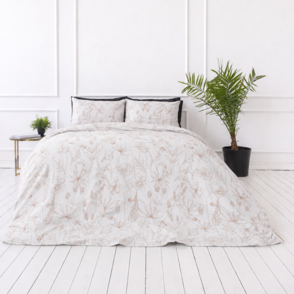 Bedding Set „Aubrielle“. Bedding sets 155x200, 140x200 cm, 150x200 cm, 160x200 cm, 180x200 cm, 200x200 cm, 200x220 cm, 220x240 cm. Light bedding set with pastel floral illustration Bedding Set „Aubrielle“. Bedding sets 155x200, 140x200 cm, 150x200 cm, 160x200 cm, 180x200 cm, 200x200 cm, 200x220 cm, 220x240 cm. Light bedding set with pastel floral illustration