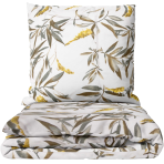 Bedding Set „Auric“. Bedding sets 155x200, 140x200 cm, 150x200 cm, 160x200 cm, 180x200 cm, 200x200 cm, 200x220 cm. White bedding set with brown-green leaves and yellow blossoms.
