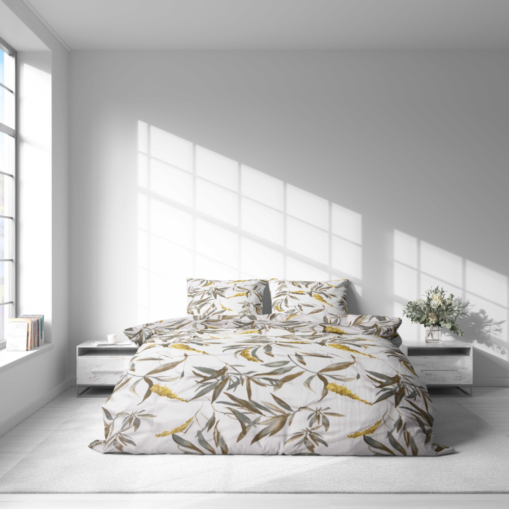 Bedding Set „Auric“. Bedding sets 155x200, 140x200 cm, 150x200 cm, 160x200 cm, 180x200 cm, 200x200 cm, 200x220 cm. Cream bedding set with subtle botanical design.
