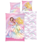 Bedding Set „Barbie“. Kids bedding, 135x200 cm. Pink bedding set with barbie, her friend and sparkling details.