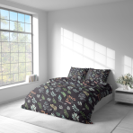 Bedding Set „Silent Canopy“. Bedding sets 155x200, 140x200 cm, 150x200 cm, 160x200 cm, 200x200 cm, 200x220 cm, 220x240 cm. Bedding with watercolor leaf design on black background