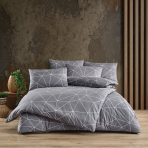 Bedding Set „Bern Anthracite“. Gray bedding sets, 140x200 cm, 200x200 cm, 200x220 cm. Bedding set in darker grey color with white lines forming an elegant triangle pattern for a modern and stylish look